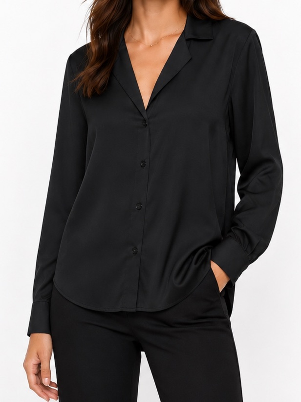 Quince Black Washable Stretch Silk Blouse Women’s Small Quiet Luxury